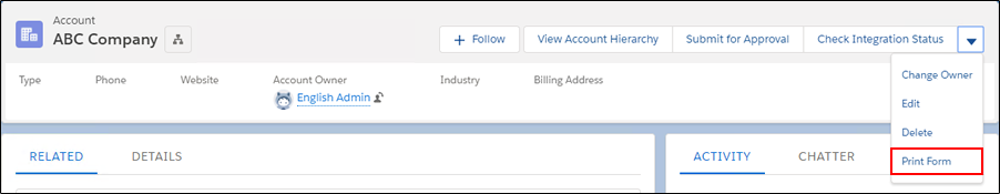 Example of placing a button (Lightning Experience)