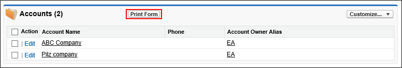 Example of placing a button (list view in Salesforce Classic)