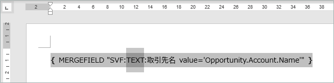 フィールド コードの一部（「TEXT」の文字列）が選択された状態